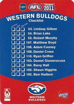 2011 Team Zone AFL Team - Team Checklists #NNO Western Bulldogs Back